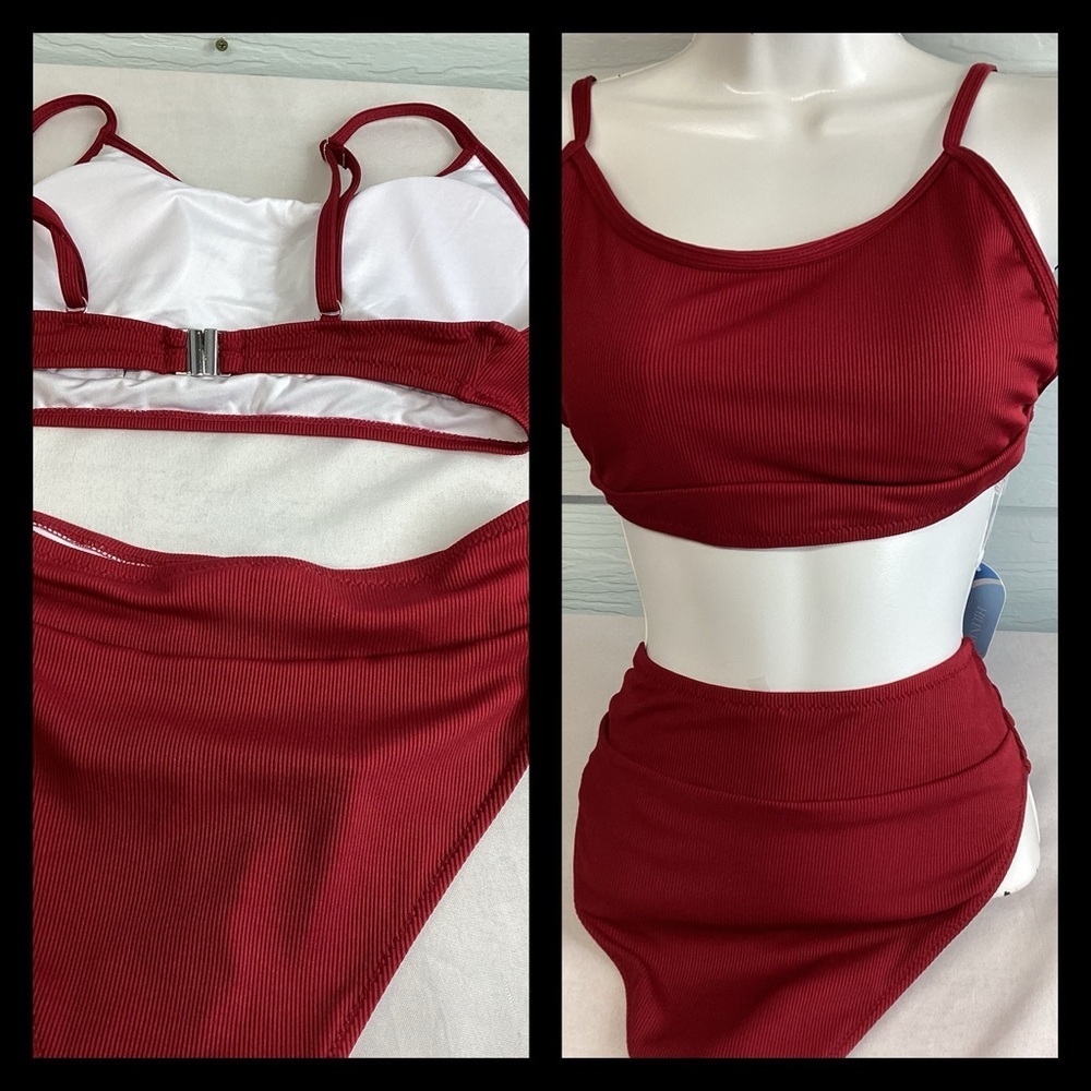 Burgundy two piece swimsuit 36 - Picture 4 of 5